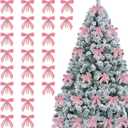 24 Pcs Pink Small Velvet Christmas Bows for Christmas Tree Decorations, 3.5 Inch Xmas Velvet Ribbon Bow Ornaments for Christmas Farmhouse Tree Wreath Garland DIY Craft Gift Wrapping Decorative, 1" W