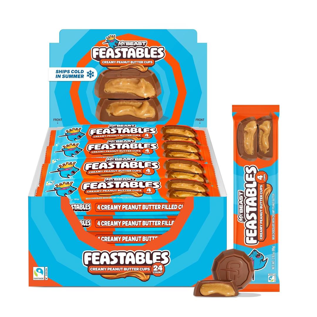 MrBeast Feastables Peanut Butter Cups Milk Chocolate, 24 Count, 2-Cup Packs (EXP 04/15/27)