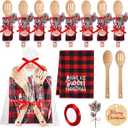 Pinkunn 8 Set Christmas Kitchen Gifts Bulk Xmas Dish Towels and Wooden Spoons Pine Picks Thank You Tag Ribbon Holiday Cooking Utensils Housewarming Gifts for Neighbor Employee Kitchen Xmas (Festive)