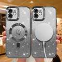 NITITOP Compatible with iPhone 12 Case Cute Clear Glitter [Compatible for MagSafe] Plating Heart Sparkle Bling Magnetic Girl Women Electroplated Frame Camera Protection Back Cover - Black