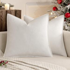 MIULEE Pack of 2 Pure White Pillow Covers 24x24 Inch Decorative Couch Throw Pillow Covers SChristmas Linen Cushion Covers Set Modern Farmhouse Home Decor for Sofa Living Room Bed
