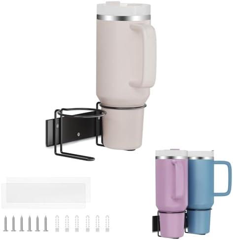 afontoto Water Bottle Organizer for Stanley Tumbler, Stainless Steel Wall Mount Cup Holder Fit for Stanley 40/30 oz, Self Adhesive or Drilling Cup Holders for Kitchen Organizer and Storage, 2PC