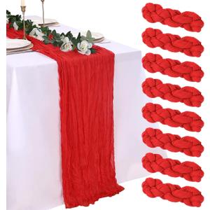 8 Pack Red Cheesecloth Table Runner 10ft Boho Gauze Fabric 120 Inch Cheese Cloth Table Runner Rustic Sheer for Holiday Baby Shower Party Dcor Home Wedding Decoration