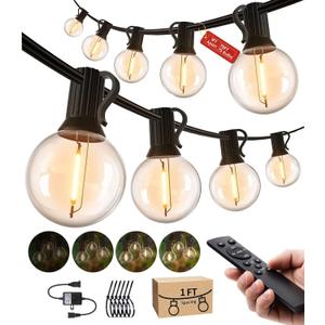 Outdoor String LED Patio Lights - 75Ft Outside Waterproof Light with Remote Dimmable 75 G40 Shatterproof Bulb Connectable Hanging Outdoor Lighting for Backyard Porch Party 12 inch Bulb Apart