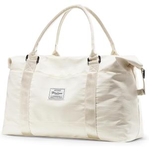 HYC00 Travel Duffel Bag,Carry-on Overnight Weekender Bags for Women,Sports Tote Gym Bag with Wet Pocket (A-Soft-Beige)