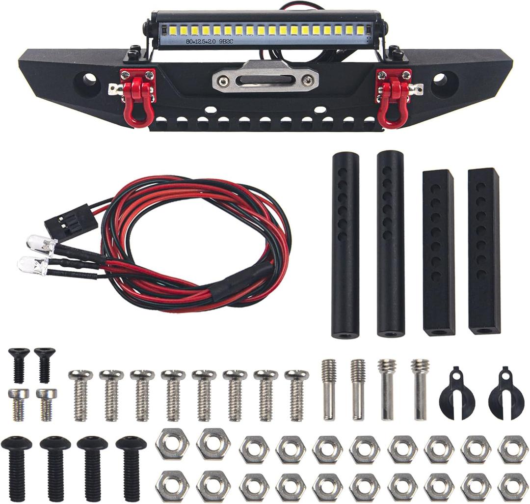 ShareGoo Metal Front Bumper with Lights Bar Tow Trailer Compatible with Traxxas TRX-4 Axial SCX10 90046 90047 SCX10 II 1/10 RC Crawler Car