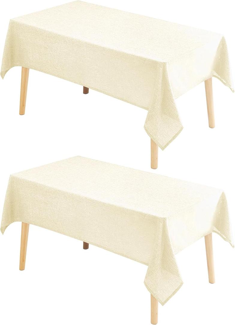 Hiasan 2 Pack Faux Linen Rectangle Tablecloth - Wrinkle and Stain Resistant Washable Table Cloth for Kitchen Dining Room Holiday Table Cover for Dinner, Champagne, 70 x 120 Inch