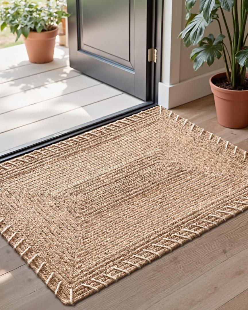 LUMI Handwoven Jute Door Mat, Durable Entryway Mat, Welcome Front Doormat, Solid Floor Mats for Entrance, 32"x 48", Knit Jute