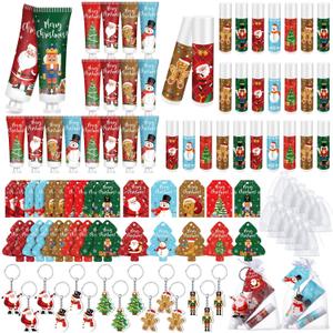 Henoyso 50 Set Christmas Hand Cream Bulk and Lip Balm Bulk Xmas Holiday Gifts Favors with Organza Bag Thank You Card and Acrylic Keychains Thank You Gift Set Bulk Christmas Stuffers Party Supplies
