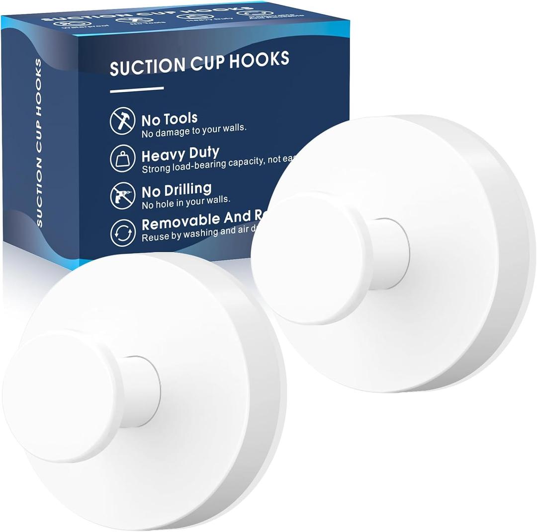Suction Cup Hooks for Shower,Removable Shower Towel Suction Hooks for Bathroom Wall,Kitchen,Glass,Mirror,Tile to Hang Robes,Loofah-White(2-Pack)
