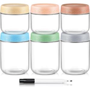 DRKIO 10 & 16 Oz Overnight Oats Containers with Lids - 6 Pack Glass Storage Jars with Airtight Lids Wide Mouth Mason Food Jars Great for Meal Prep Salad Chia Puddirg Snacks Yogurt Sugar Spice Cereal