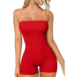 OQQ Womens Tube Rompers Summer Strapless Basic Sleeveless Ruched Stretch Classic-Fit Sexy Rompers 2025 S