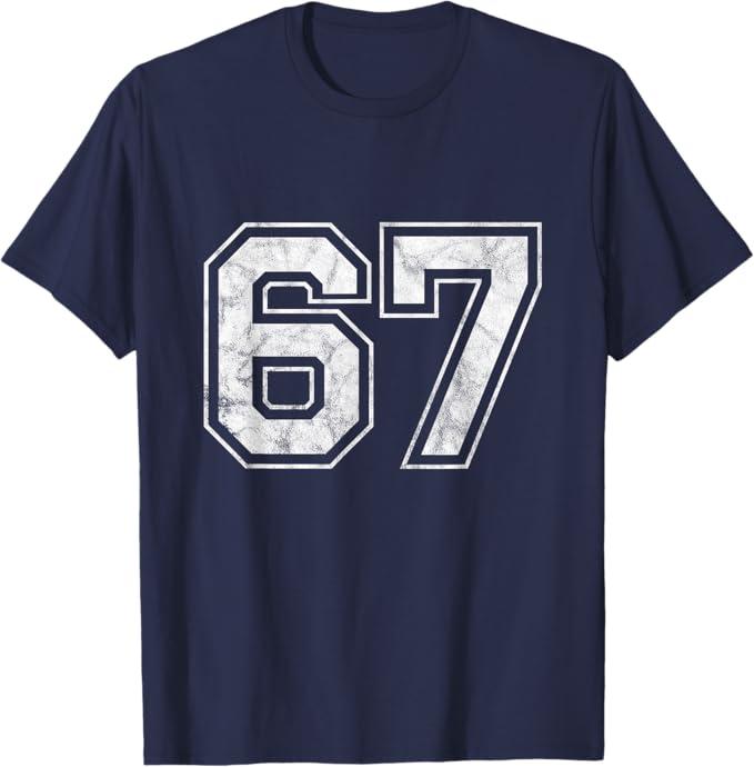 Number 67 T-Shirt (XL, M, Navy Blue and Purple, Pack of 2)