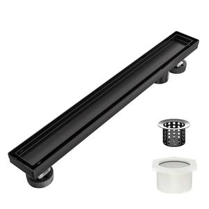 Dilvii 18 Inch Offset Linear Shower Drain Matte Black, Stainless Steel Bathroom Side Outlet Floor Drain