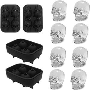 CHIYAN 3D Skull Silicone Ice Cube Mold - 2 Pack 1.9 Easy Release Flexible Silicone Freezer Tray, Reusable Whiskey Ice Cubes Mold Skull for Party Cocktails Champagne and Drinks