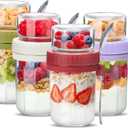 Danmu 4 Pack Overnight Oats Containers with Lids 21 oz (16+5),Dual-Layer Yogurt Parfait Cups with Lids,Meal Prep Containers Glass for Snack,Overnight Oats,Yogurt,Parfait,Salad Dishwasher Safe
