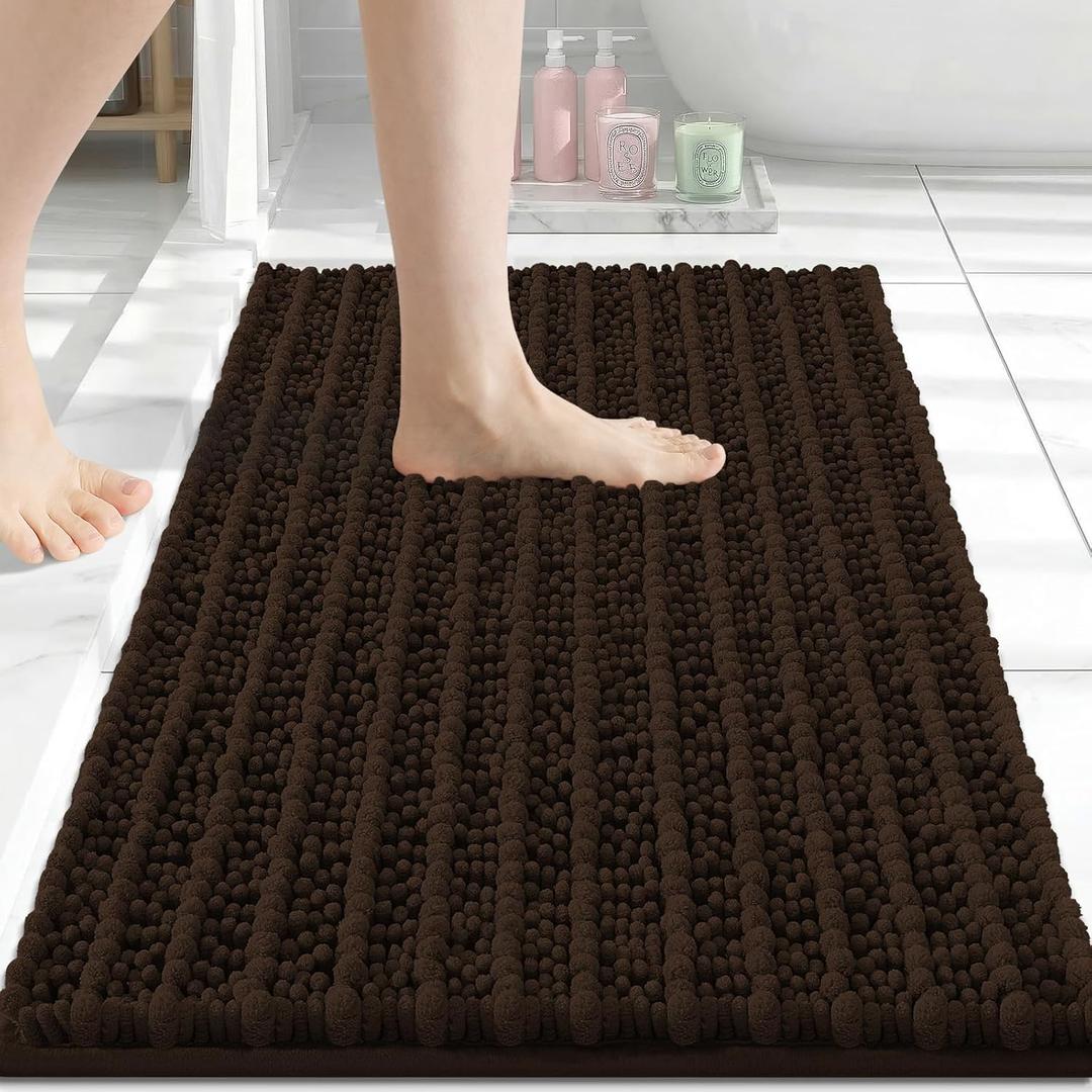 Arotive Luxury Bathroom Rugs 24x16, Extra Soft Thick Absorbent Shaggy Chenille Bath Rugs, Non-Slip Machine Wash Dry, Bath Mats for Bathroom Floor, Tub and Shower, Home Decor Accessories, Brown