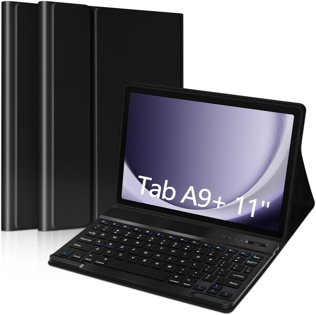 MORECOO for Samsung Galaxy Tab A9 Plus Case with Keyboard 11 inch 2023 (SM-X210/X216/X218), A9 Plus Tablet Case with Detachable Wireless Keyboard, Black