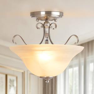12" Semi Flush Mount Ceiling Light, Brushed Nickel Ceiling Light Fixture, 12" D x 10" H