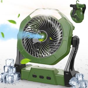 Ausic 8 Inch Portable Misting Fan with Light, 3 Speeds, Green, Modern Style, Rechargeable, Battery Operated, Outdoor, Table Fan