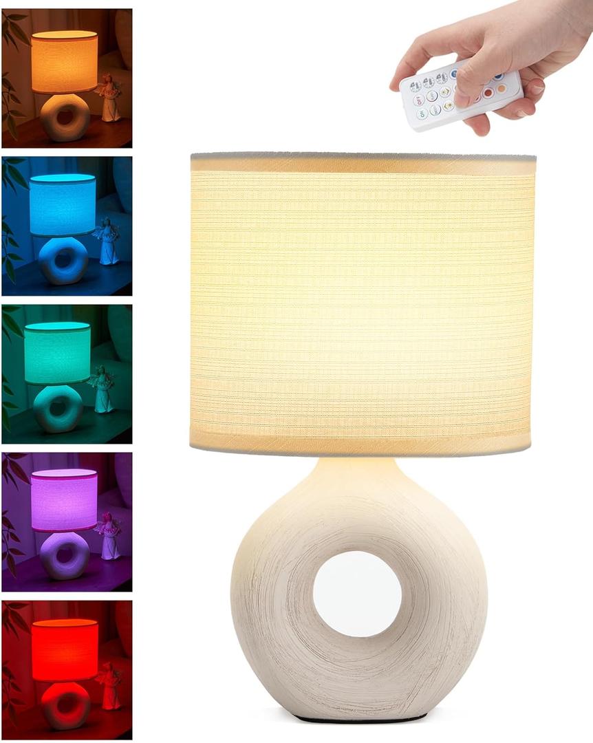 UMEXUS 10 Small Cordless Table Lamp with Timer & Dimmer, Battery Operated Rechargeable Lamp with Remote, Portable Light for Bedroom Living Room Outdoor Patio Bedside Bathroom Fabric Shade Beige