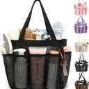 Fammart Mesh Shower Caddy Portable for College Dorm Room Essentials, 8-Pocket Large Shower Basket Tote Bag with 2 Handles for Toiletry, Bathroom, Beach, Camp, Gym (Multiple Pockets - Black)
