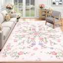 Castage Large Pink Floral Area Rugs 8x10 Washable Rug for Living Room Bedroom Dining Room,Boho Vintage Bohemian Distressed Farmhouse Non Slip Carpet,Blush Flowers Decor