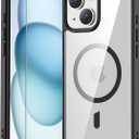 Temdan for iPhone 14 Plus & iPhone 15 Plus Case Clear with Screen Protector, Compatible with Magsafe, Anti-Yellowing, Military-Grade Protection, Shockproof Slim Magnetic Phone Case Cover, Clear Black