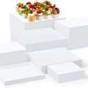 Leinuosen 5 Pcs Large Buffet Risers Set 6" to 12" Acrylic Display Box Catering Dessert Table Riser Food Display Decorative Stand with Hollow Bottom for Catering Supplies(White, Square)