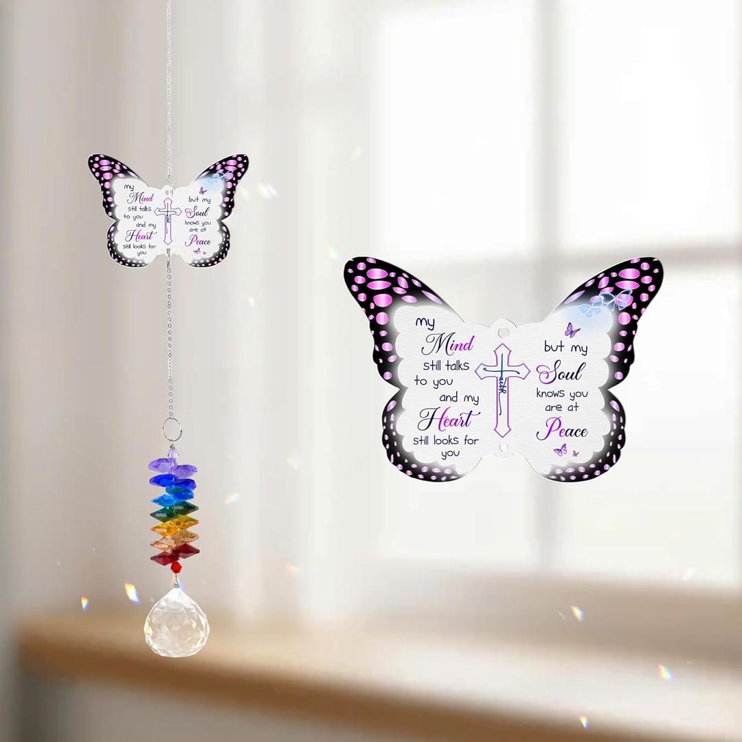 Memorial Suncatcher Ornament - Sympathy Gift for Loss of Loved One - Butterfly Crystal Rainbow Maker - Hanging Crystal Decor - Loss of Mom Dad Friend Pet - Xmas Mother's Day