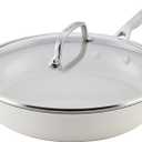KitchenAid Hard Anodized Ceramic Induction Nonstick Cookware Frying Pan/Skillet with Lid, Dishwasher Safe, 12.25 Inch Non Stick Fry Pan with Stainless Steel Handle - Porcelain White