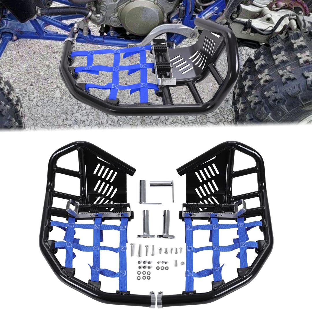 HECASA Nerf Bars Foot Pegs Heel Guards Compatible with All Years Honda TRX 450R 450ER (Black Nerfs + Blue Nets)