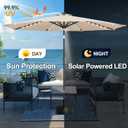 FLAME&SHADE 11 ft Solar Powered Outdoor Market Patio Table Umbrella with LED Lights and Tilt, Beige