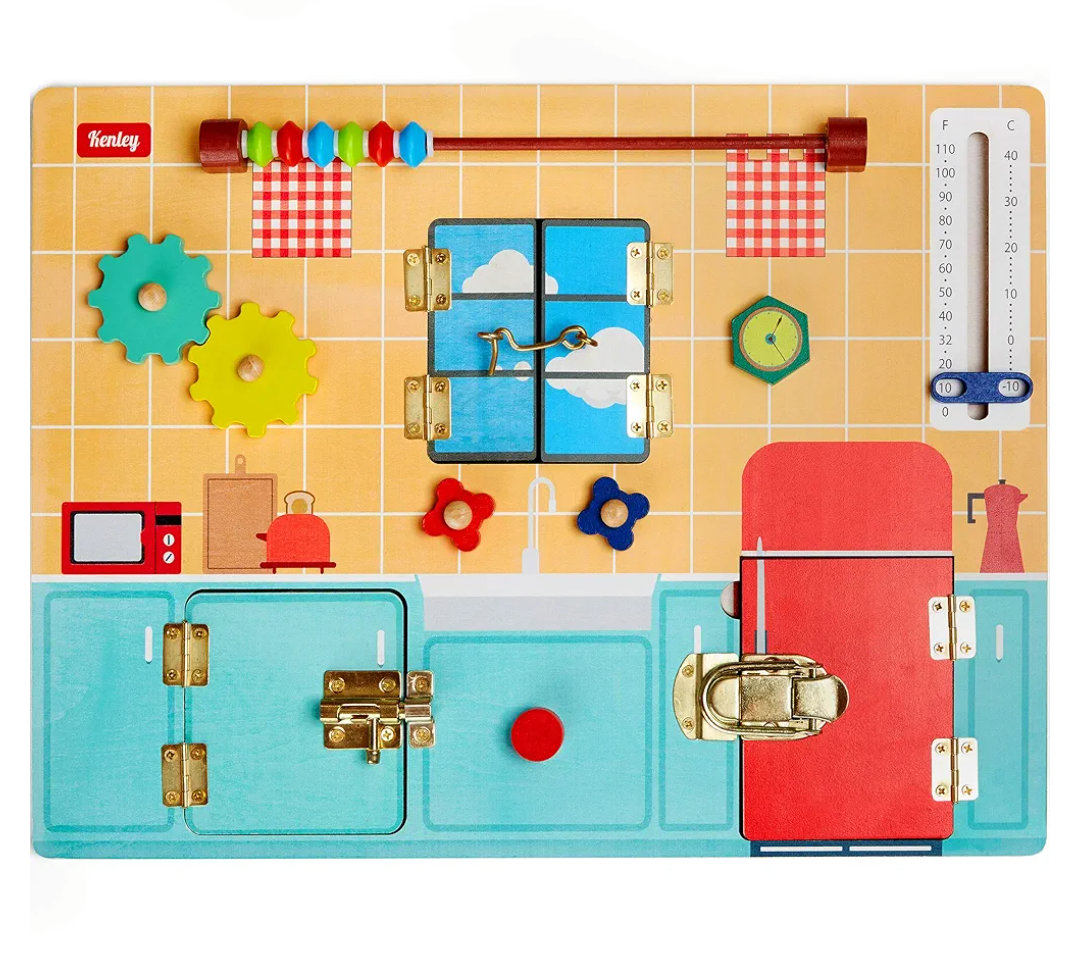 Toddler Busy Board - Montessori Busy Boards for Toddlers with Latches Doors & Lock Puzzles - Wooden Educational Learning Latch Toy for Kids 2 3 4 Year Old - Sensory Fine Motor Skills Activity