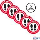5 x Avery"Please Wait Here" Red Social Distancing Floor Decals, 10.5" Diameter, 5 Removable Decals (83090)