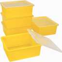 Storex Deep Storage Tray with Lid, Letter Size, 10 x 13 x 5 Inches, Yellow, 5-Pack
