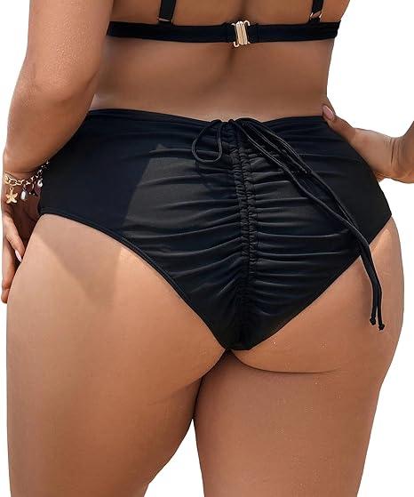 Leoparts Plus Size Women's Bikini Bottom High Waisted Drawstring Swimsuit Bottoms Ruched Full Coverage Bathing Suit Briefs, Large