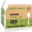 100% Compostable 200 Count No Plastic Spoons, Plastic Utensils, The Heavyweight Heavy Duty Flatware is Eco-Friendly Products for Lounge Party Wedding Office BBQ Picnic Camping.