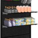 Pegboard Display Stand, Gondola Retail Shelving Wall Display for Convenient Grocery Office Supply or Liquor Stores, Single Side Peg Board Panels, Extra 20 Hooks, No Including 4 Shelves (1 Unit Black)