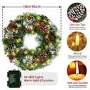 Christmas Wreath,Pre-Lit Artificial 18 Inch Christmas Wreaths for Front Door with Pine Cones,Berries,Christmas Wreath with Lights,8 Modes 50 LED Lights for Outdoor Indoor Decorations
