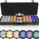 ORIENGEAR Poker Chip Set with Denominations 500 PCS with 14 Gram Numbered Clay Chips, Texas Holdem Casino Chip Sets with 2 Decks of Plastic Playing Cards, for Blackjack Gambling Games, Black Case