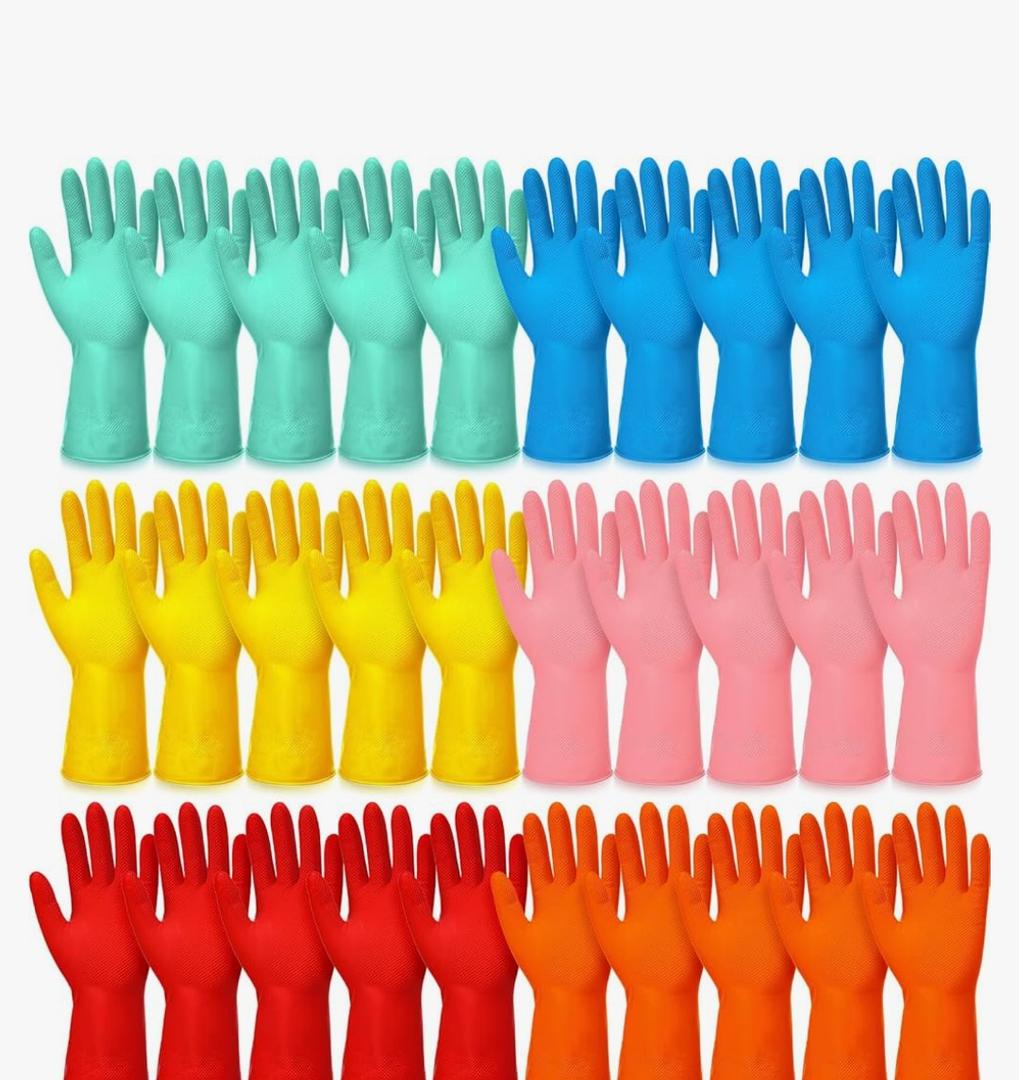 Sawysine 30 Pairs Rubber Gloves for Dishwashing Reusable Household Cleaning Gloves for Kitchen Washing Supplies
