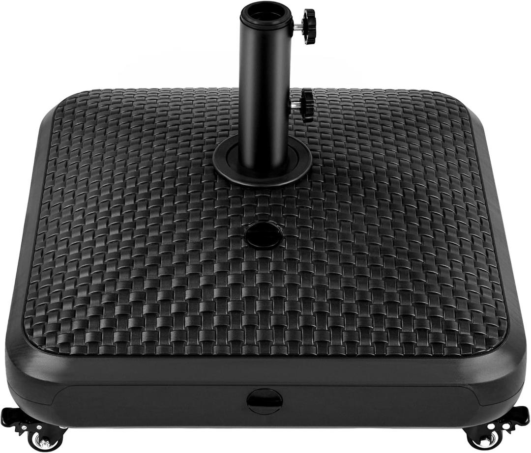 Yaheetech Fillable Mobile Umbrella Base, Heavy Duty Patio Umbrella Pole Holder for Outdoor 4 Wheels, 4 Locks 2 Knobs 123lb Capacity for Deck, Poolside, Garden, Black-Faux Rattan