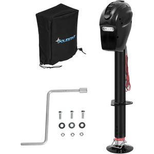 POLESTAR Electric Trailer Jack A-Frame 3500 lbs, Heavy Duty Power Tongue Jack with Waterproof Protective Cover & LED Light for Travel Trailer Camper, RV, 12V DC with Hard Wiring, 9"-27" Lift