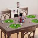 XCHI Green Soccer Grass World Cup Round Placemats Set of 4 Table Mats for Game Day Soccer Party Home Kitchen Dining Table Decorations 14x14 Inch
