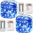 Twinkle Star 2 Pack Christmas Fairy Lights Battery Operated, 33 ft 100 Led String Lights Remote Control Timer Twinkle String Lights 8 Modes Firefly Lights for Garden Party Indoor Decor, Blue