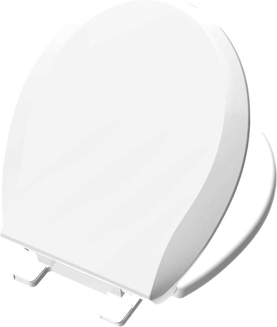 Ansffer Toilet Seat Round Soft Close16.5'', Toilet Lid Slow Close Quiet No Slam, Easy Installation & ReleaseSafe PP Material Easy Clean, Comfortable Ergonomic Design, 2 Years Support, White Plastic