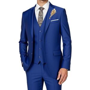 Men's Suits 3 Piece Slim Fit Dress Tuxedo for Men Two Button Solid Jacket Vest Pants Set (Royal Blue)