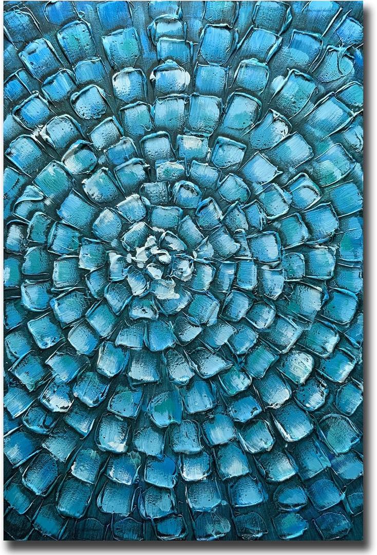 ART8YUQI Paintings - Texture Blue Wall Art Abstract 3D Views Picture Modern Landscape Artwork Romantic Oil Painting for Decor 24x36 Inch (36L" x 24W", Blue)