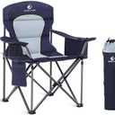 GREEN PARTY Folding Camping Chair Oversized Heavy Duty Lawn Chair with Cooler Bag, Cup Holder, Storage Pocket, Collapsible Padded Outdoor Arm Chair, Quad Lumbar